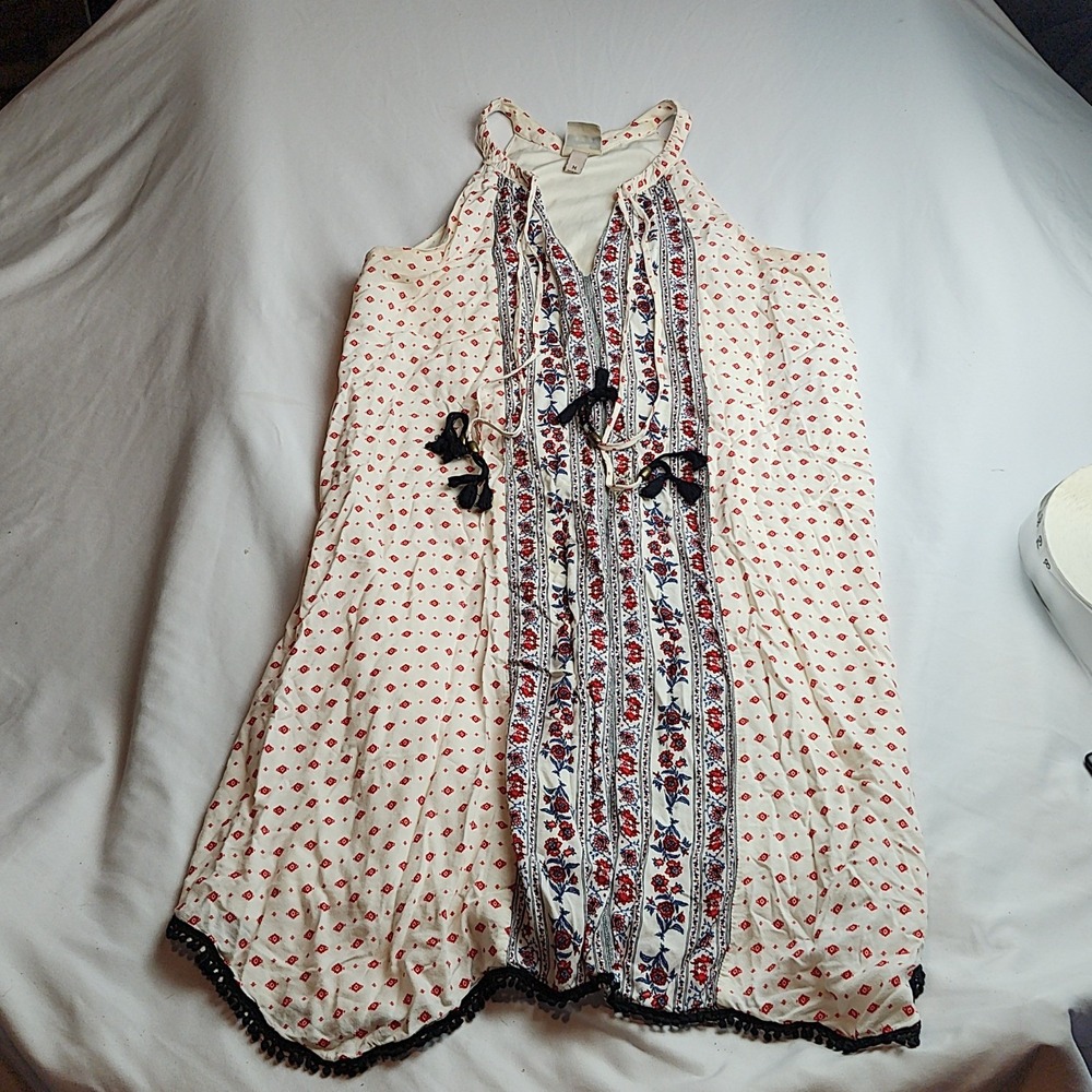 Knox Rose Boho Halter Dress Floral Tassel Tie Women's Size Medium